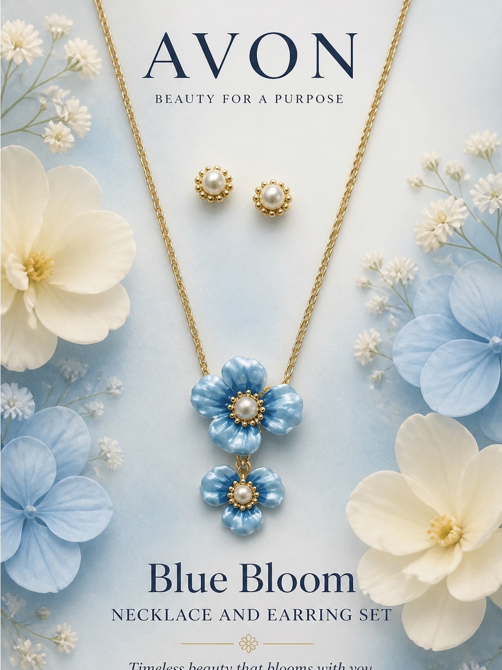 Blue Bloom Necklace and earring set